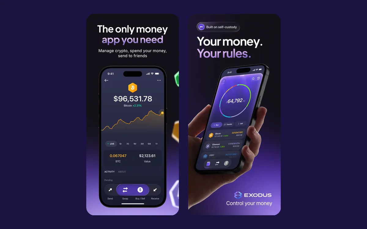 Exodus wallet price chart and balance screens